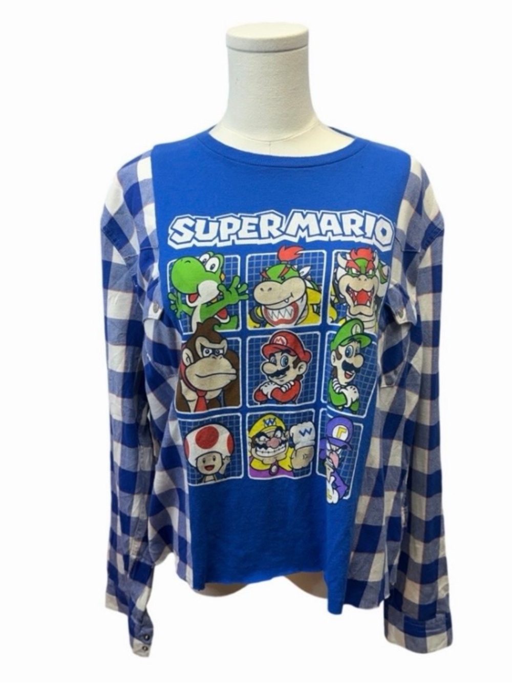 Super mario upcycled custom flannel shirt / tshirt combination graphic tee